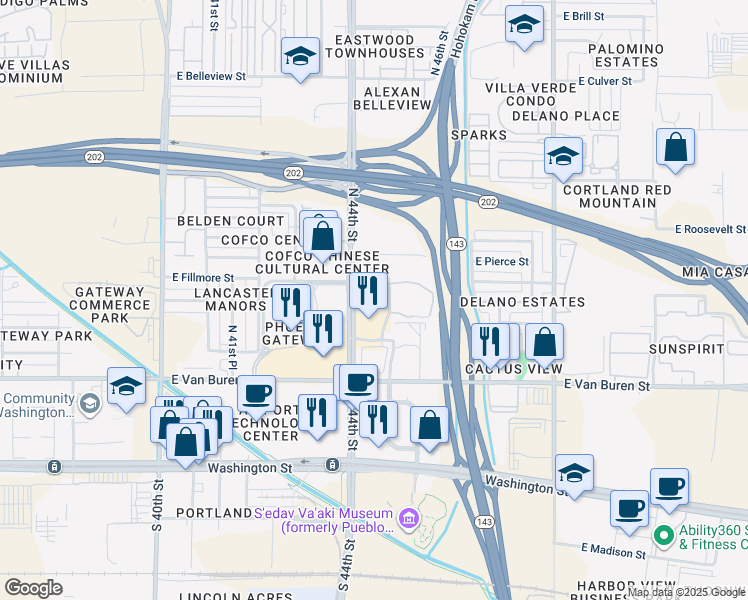 map of restaurants, bars, coffee shops, grocery stores, and more near 501 North 44th Street in Phoenix