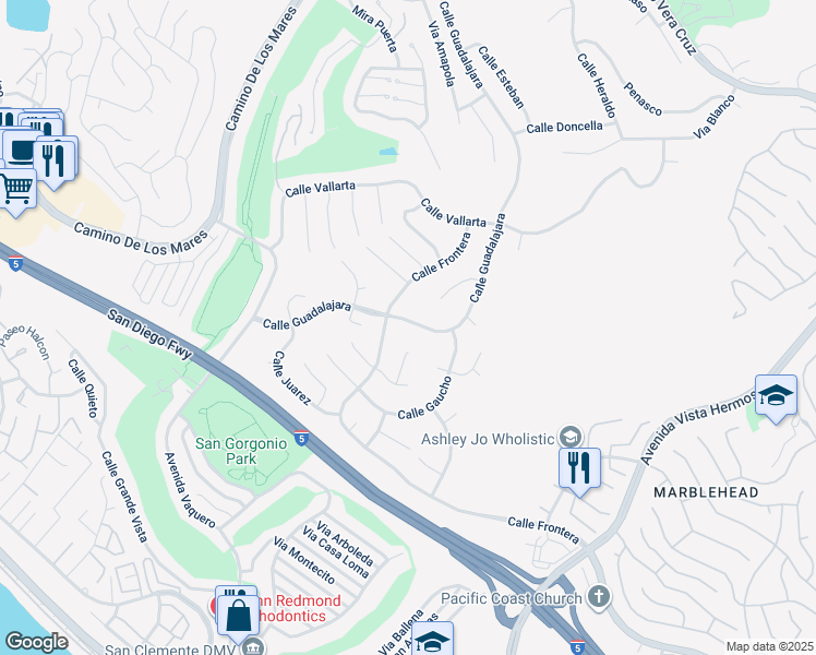 map of restaurants, bars, coffee shops, grocery stores, and more near 2945 Calle Guadalajara in San Clemente