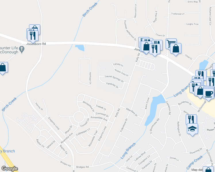 map of restaurants, bars, coffee shops, grocery stores, and more near 229 Yardsley Drive in McDonough