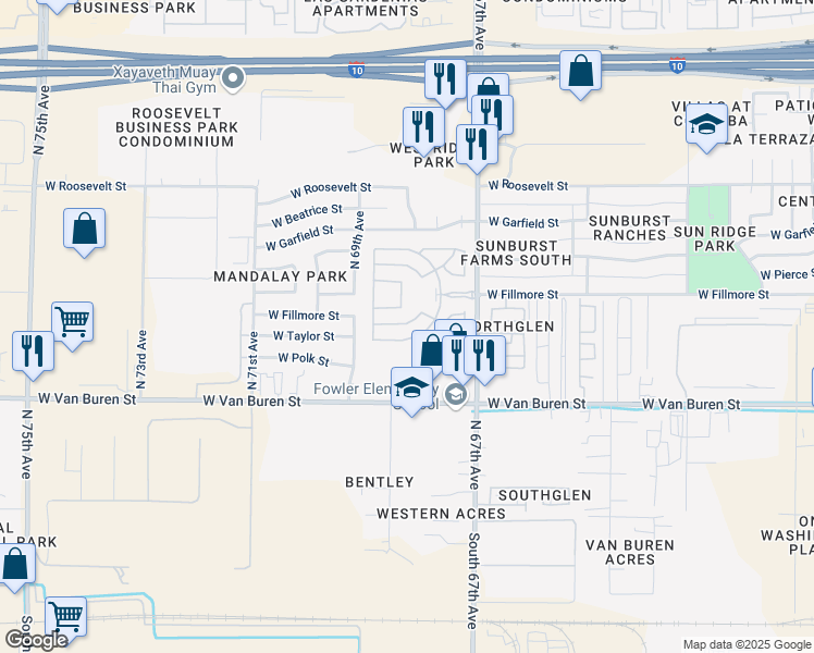 map of restaurants, bars, coffee shops, grocery stores, and more near 435 North 68th Drive in Phoenix