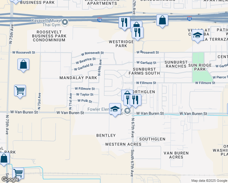 map of restaurants, bars, coffee shops, grocery stores, and more near 435 North 68th Drive in Phoenix