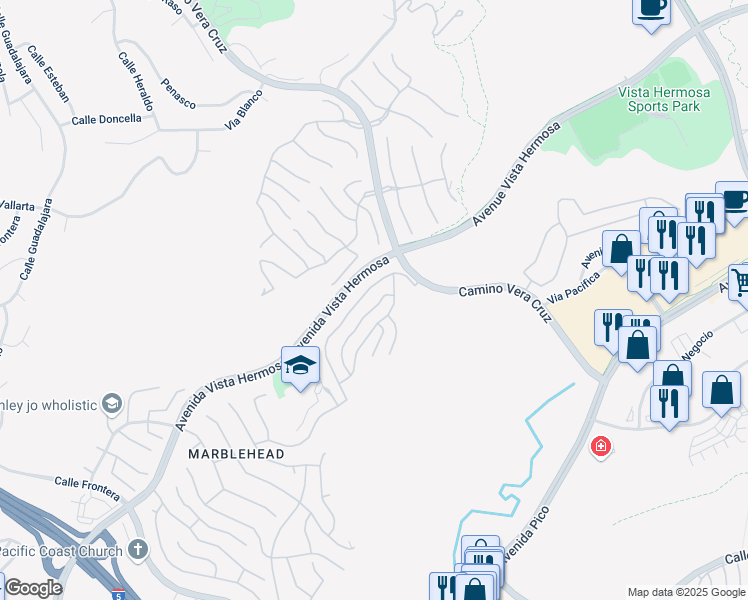 map of restaurants, bars, coffee shops, grocery stores, and more near 2536 Calle Jade in San Clemente