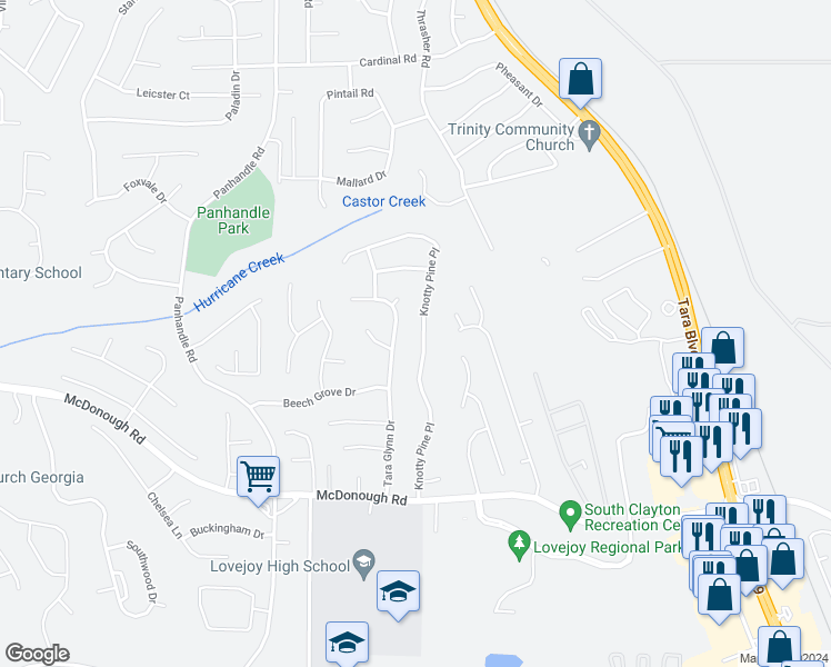map of restaurants, bars, coffee shops, grocery stores, and more near 11024 Tara Glynn Drive in Hampton