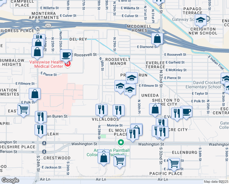 map of restaurants, bars, coffee shops, grocery stores, and more near East Taylor Street in Phoenix