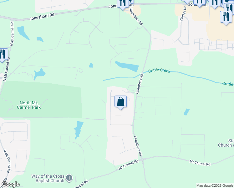 map of restaurants, bars, coffee shops, grocery stores, and more near 405 Lilywood Drive in McDonough