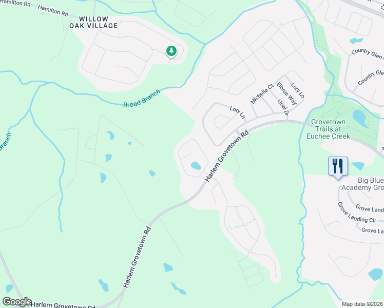 map of restaurants, bars, coffee shops, grocery stores, and more near 308 Brickyard Creek Court in Grovetown