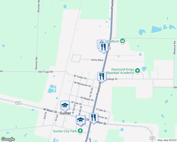 map of restaurants, bars, coffee shops, grocery stores, and more near 618 North 6th Street in Gunter