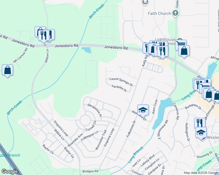 map of restaurants, bars, coffee shops, grocery stores, and more near 235 Yardsley Drive in McDonough