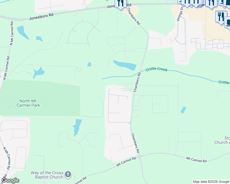 map of restaurants, bars, coffee shops, grocery stores, and more near 405 Lilywood Dr in McDonough