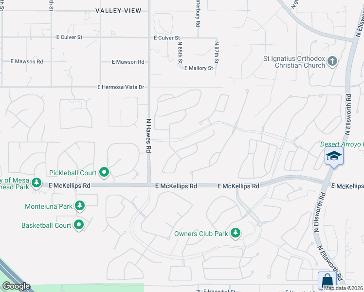 map of restaurants, bars, coffee shops, grocery stores, and more near 8540 East Kael Street in Mesa
