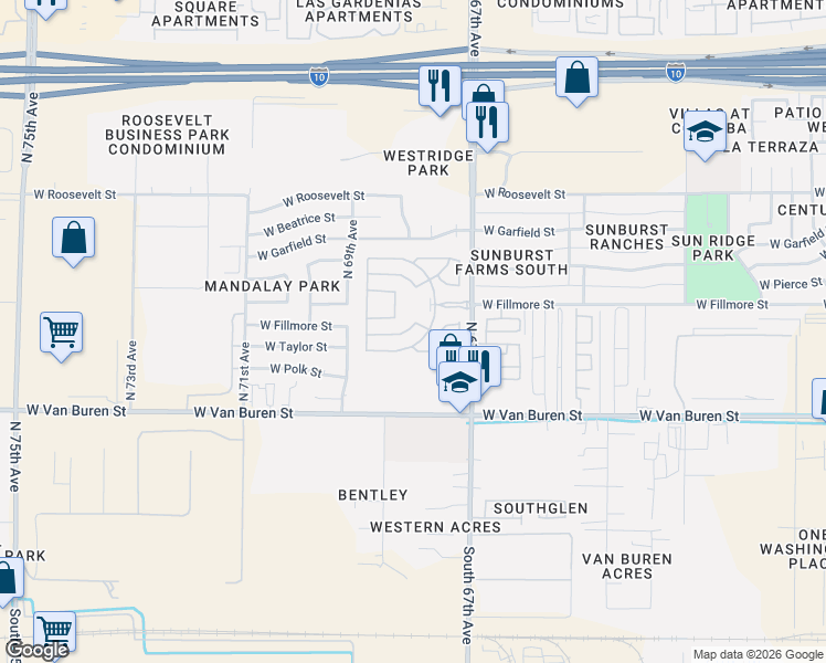 map of restaurants, bars, coffee shops, grocery stores, and more near 6813 West Taylor Street in Phoenix