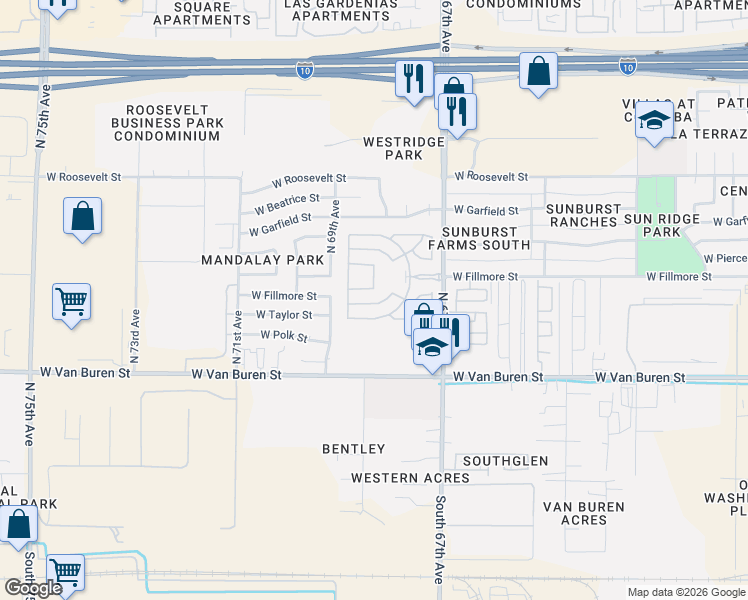 map of restaurants, bars, coffee shops, grocery stores, and more near 435 North 68th Drive in Phoenix