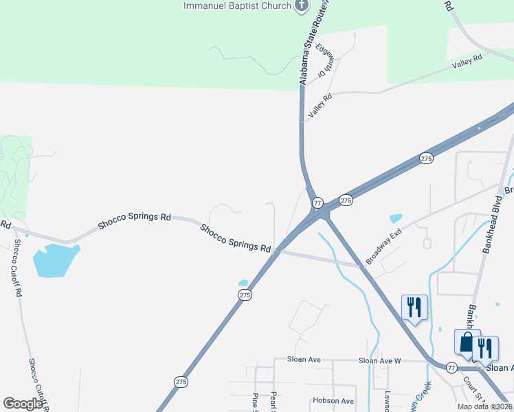 map of restaurants, bars, coffee shops, grocery stores, and more near 328 Shocco Springs Road in Talladega