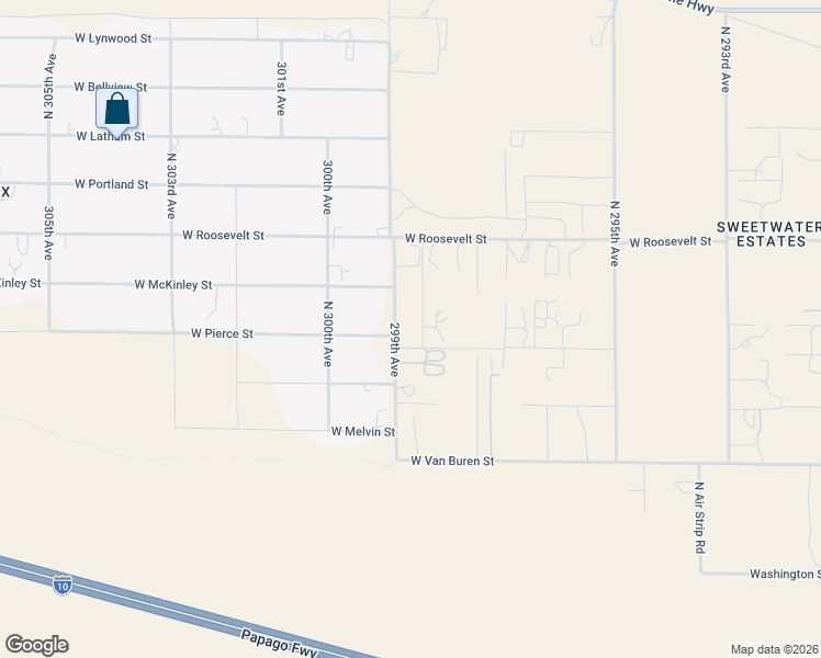 map of restaurants, bars, coffee shops, grocery stores, and more near 681 299th Avenue in Buckeye
