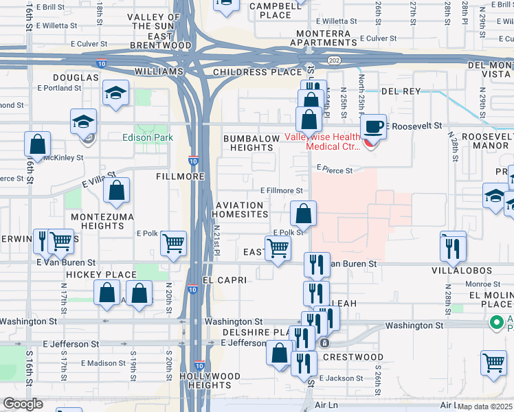 map of restaurants, bars, coffee shops, grocery stores, and more near 2228 E Taylor St in Phoenix