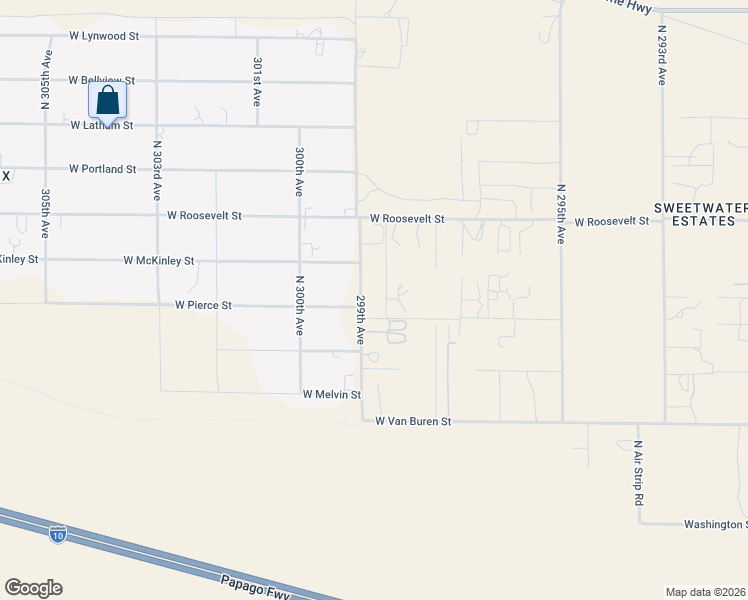map of restaurants, bars, coffee shops, grocery stores, and more near 681 299th Avenue in Buckeye