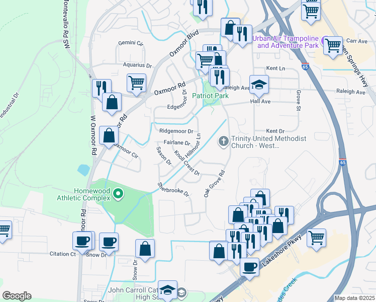map of restaurants, bars, coffee shops, grocery stores, and more near 220 Hillmoor Lane in Birmingham