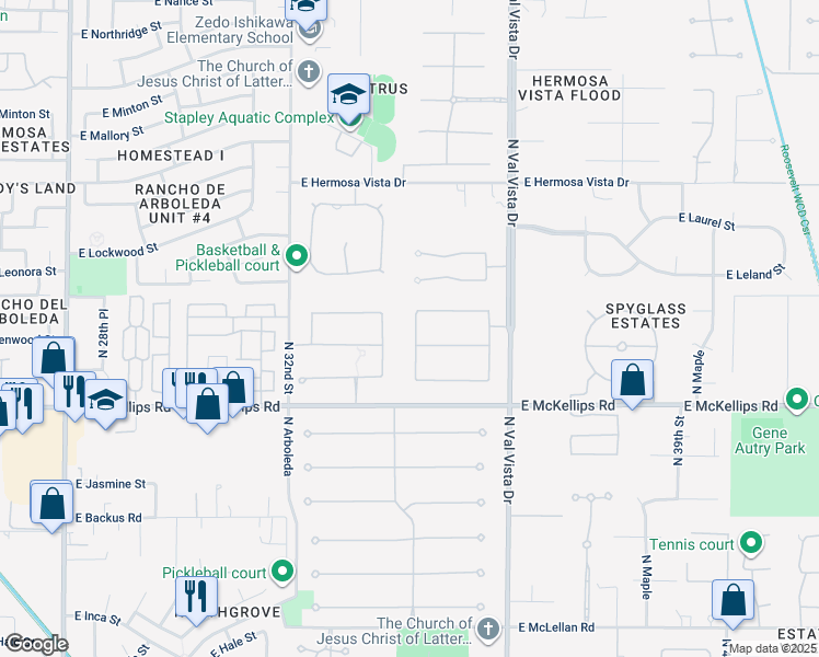 map of restaurants, bars, coffee shops, grocery stores, and more near 2124 North Miramar in Mesa