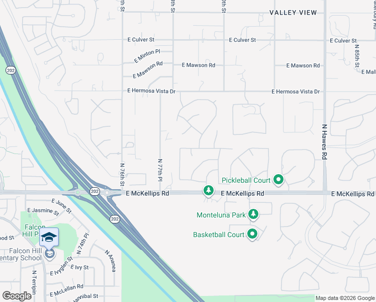 map of restaurants, bars, coffee shops, grocery stores, and more near 2126 North Calvin Circle in Mesa