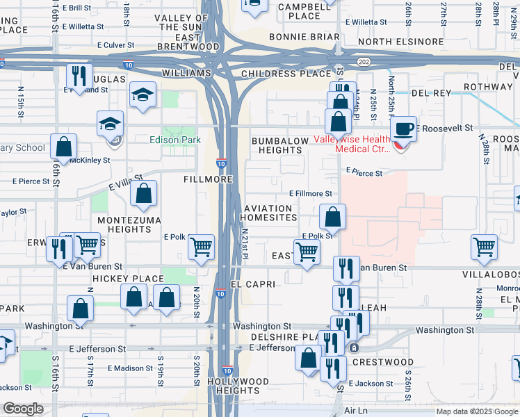 map of restaurants, bars, coffee shops, grocery stores, and more near 2146 East Taylor Street in Phoenix