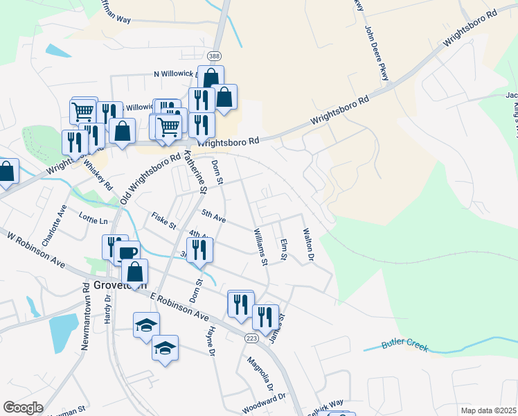 map of restaurants, bars, coffee shops, grocery stores, and more near 906 outlook drive in Grovetown