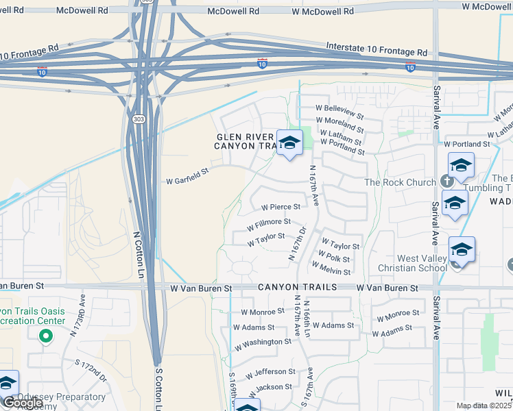 map of restaurants, bars, coffee shops, grocery stores, and more near 16790 West Pierce Street in Goodyear