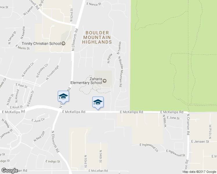 map of restaurants, bars, coffee shops, grocery stores, and more near 9410 East McKellips Road in Mesa