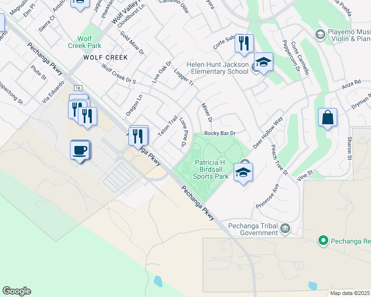 map of restaurants, bars, coffee shops, grocery stores, and more near 46382 Lone Pine Drive in Temecula