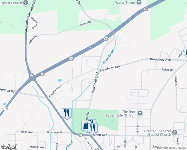 map of restaurants, bars, coffee shops, grocery stores, and more near 1006 Bankhead Boulevard in Talladega