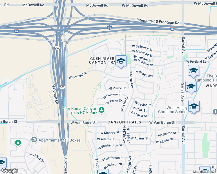 map of restaurants, bars, coffee shops, grocery stores, and more near 16790 West Pierce Street in Goodyear