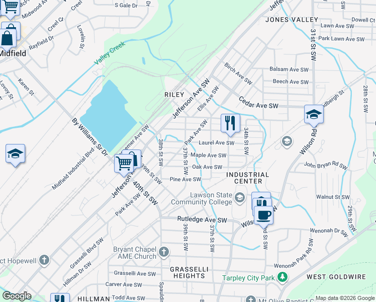 map of restaurants, bars, coffee shops, grocery stores, and more near 3644 Maple Avenue Southwest in Birmingham