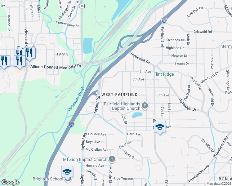 map of restaurants, bars, coffee shops, grocery stores, and more near 1308 8th Avenue in Midfield