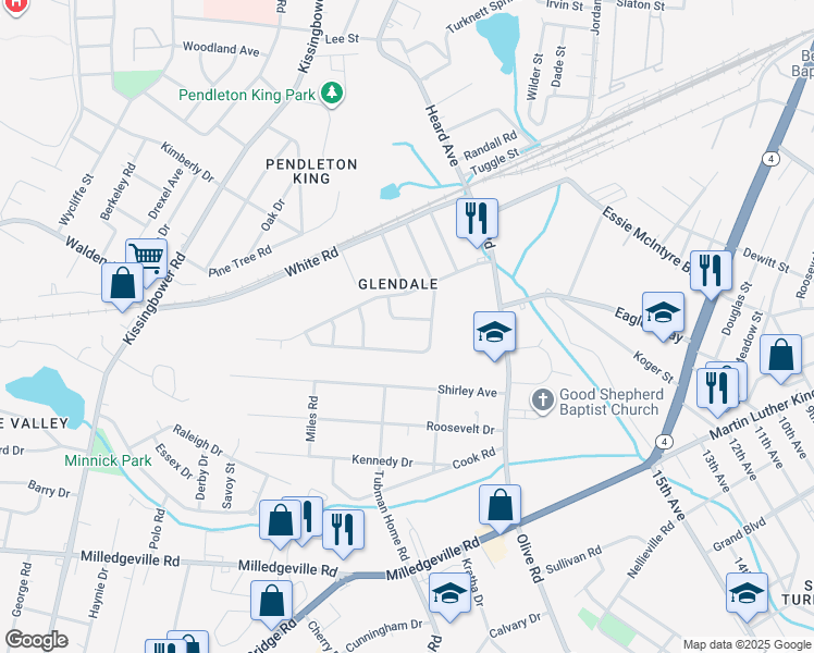 map of restaurants, bars, coffee shops, grocery stores, and more near 107 Vanderbilt Circle in Augusta
