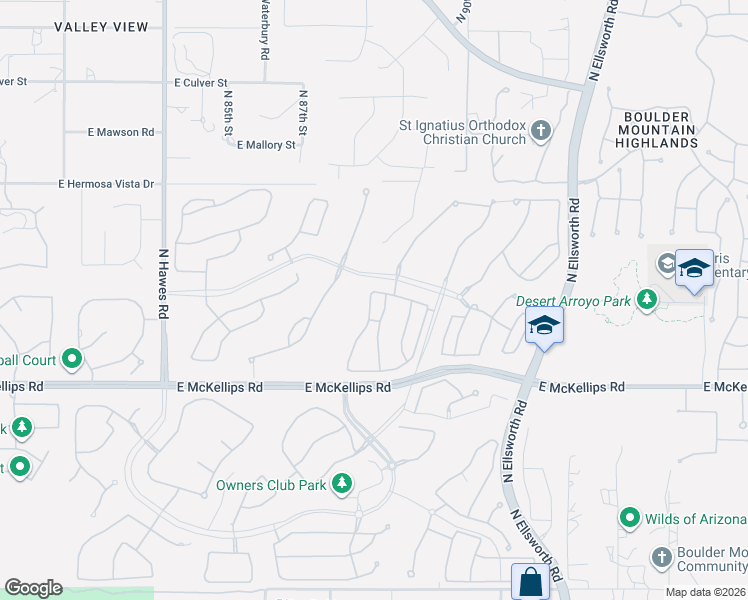 map of restaurants, bars, coffee shops, grocery stores, and more near 2145 North 88th Street in Mesa
