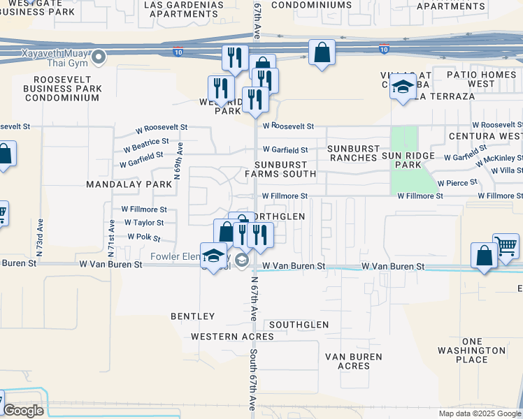 map of restaurants, bars, coffee shops, grocery stores, and more near 514 North 66th Lane in Phoenix