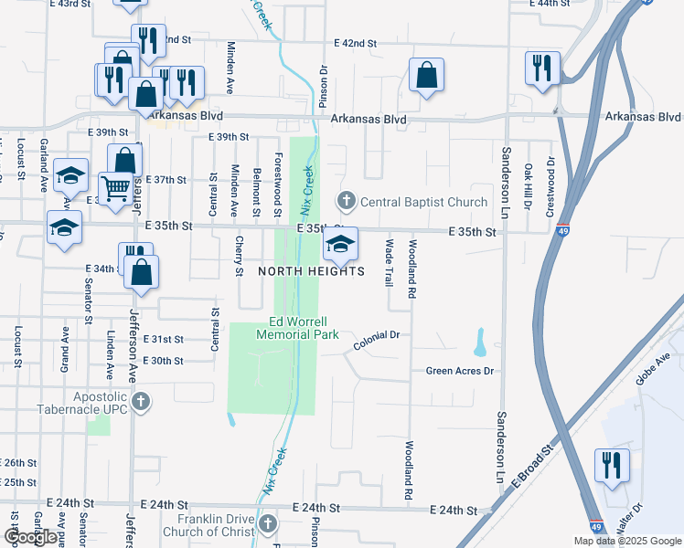 map of restaurants, bars, coffee shops, grocery stores, and more near 2118 East 35th Street in Texarkana