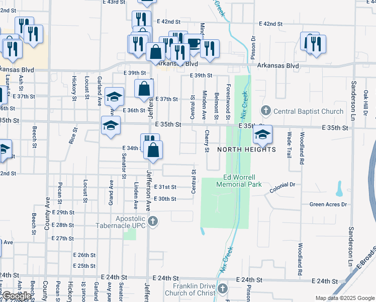 map of restaurants, bars, coffee shops, grocery stores, and more near 1400 East 35th Street in Texarkana