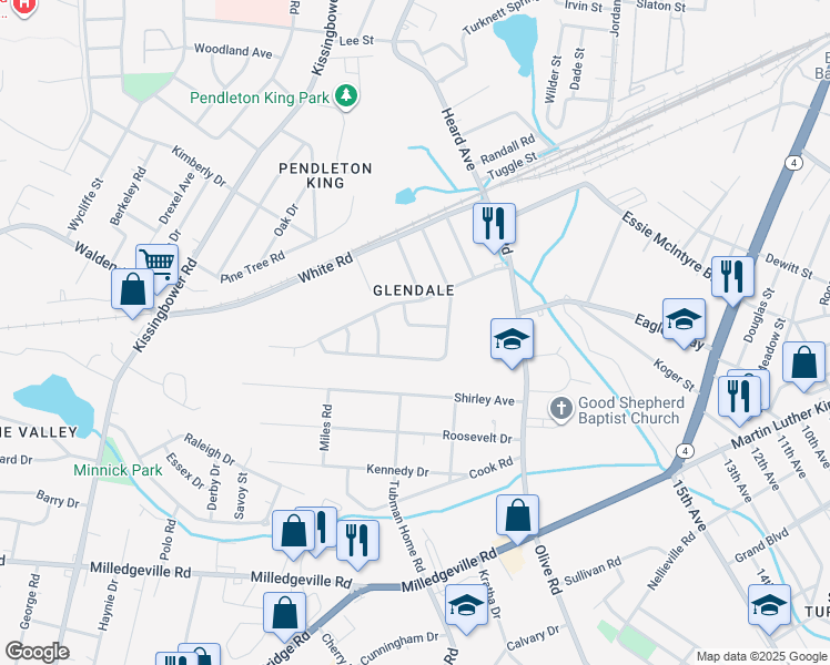 map of restaurants, bars, coffee shops, grocery stores, and more near 107 Vanderbilt Circle in Augusta