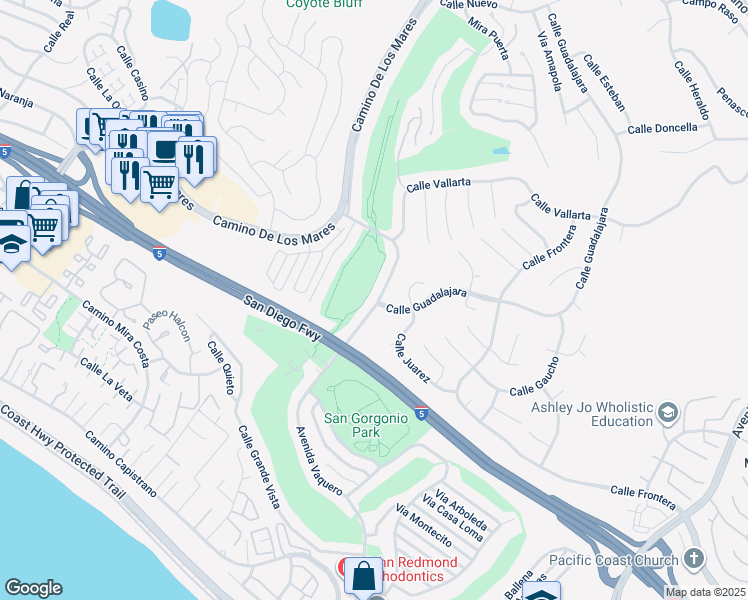map of restaurants, bars, coffee shops, grocery stores, and more near 617 Avenue Vaquero in San Clemente