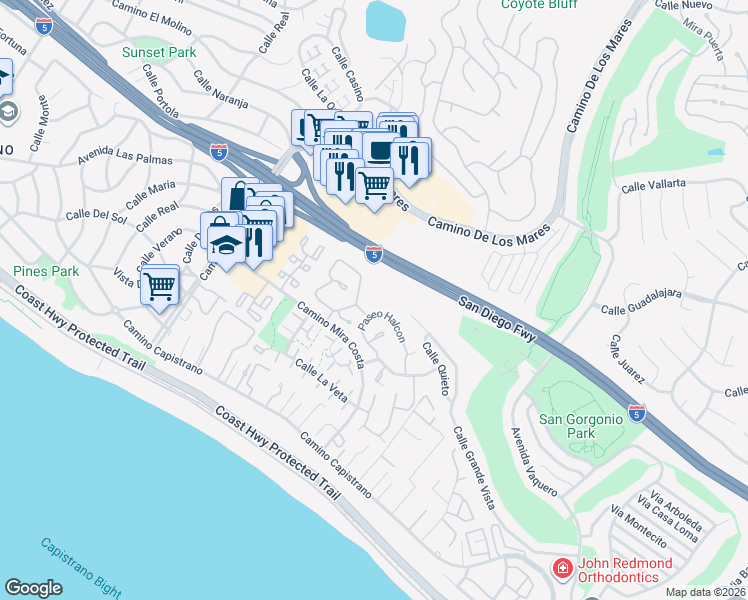 map of restaurants, bars, coffee shops, grocery stores, and more near 3517 Paseo Flamenco in San Clemente