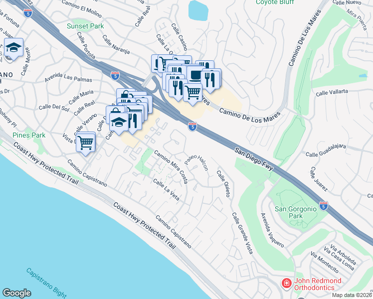 map of restaurants, bars, coffee shops, grocery stores, and more near 3522 Paseo Flamenco in San Clemente