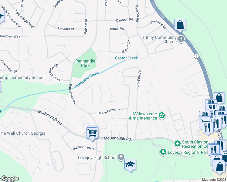 map of restaurants, bars, coffee shops, grocery stores, and more near 11028 Sedalia Way in Hampton