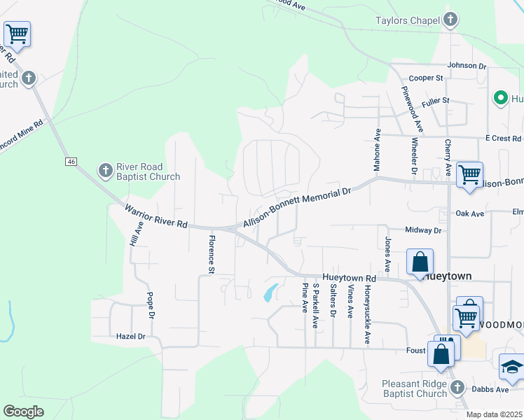 map of restaurants, bars, coffee shops, grocery stores, and more near 3284 Allison-Bonnett Memorial Drive in Hueytown
