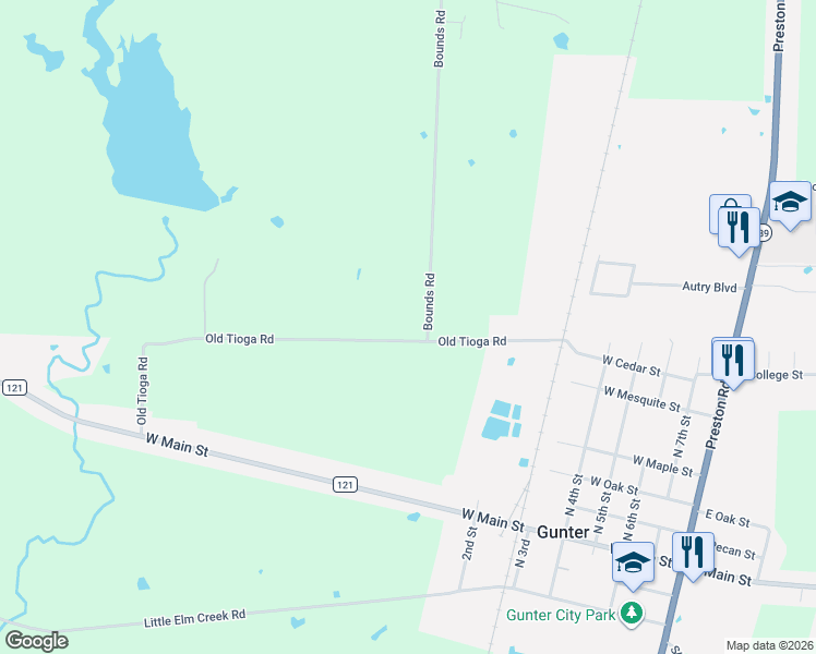 map of restaurants, bars, coffee shops, grocery stores, and more near 870 Old Tioga Road in Gunter