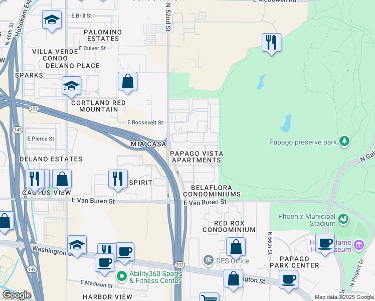 map of restaurants, bars, coffee shops, grocery stores, and more near 5312 East Taylor Street in Phoenix
