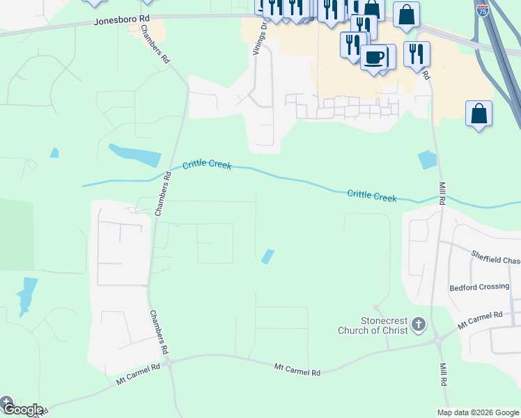 map of restaurants, bars, coffee shops, grocery stores, and more near 217 Brixton Place in McDonough