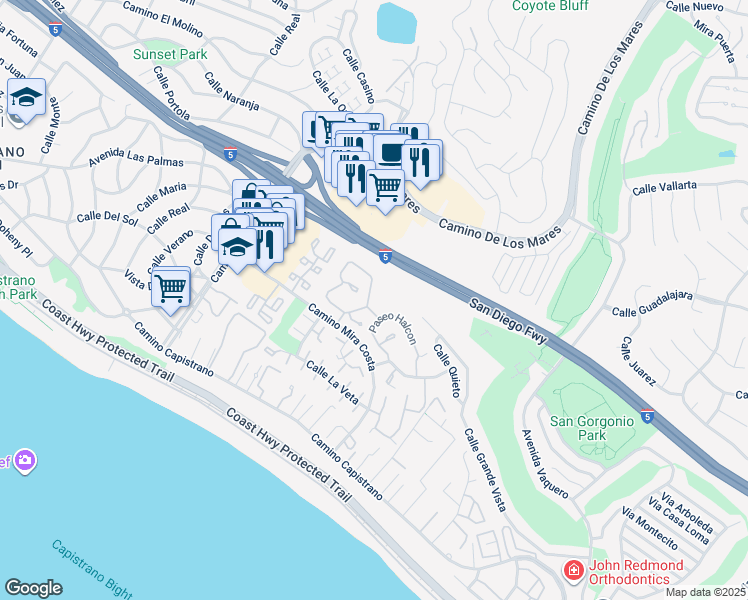 map of restaurants, bars, coffee shops, grocery stores, and more near 3517 Paseo Flamenco in San Clemente