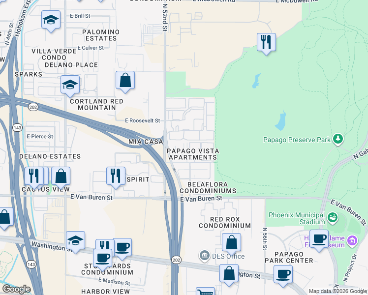 map of restaurants, bars, coffee shops, grocery stores, and more near 5312 East Taylor Street in Phoenix