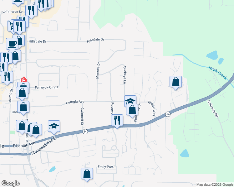 map of restaurants, bars, coffee shops, grocery stores, and more near 105 Buckeye Court in Fayetteville