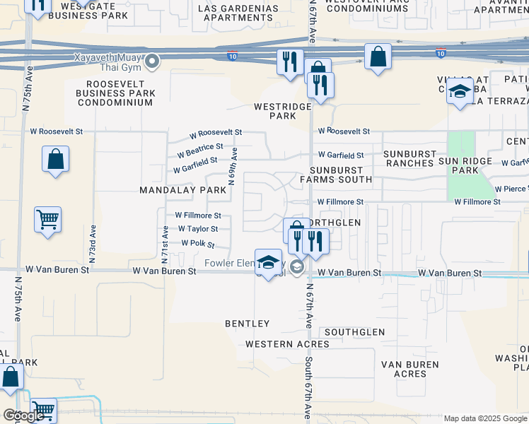 map of restaurants, bars, coffee shops, grocery stores, and more near 435 North 68th Drive in Phoenix